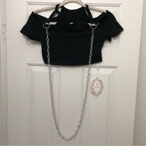 Women’s Punk Gothic T-Shirt Crop Top Women’s Size S Black Chains